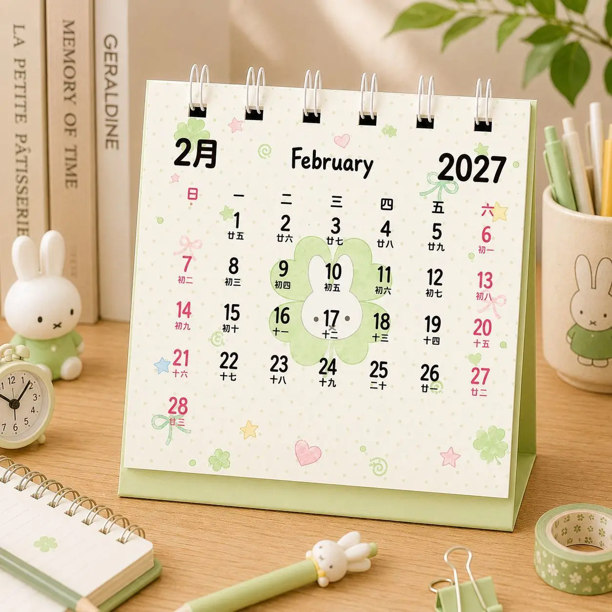 2027 Cute Miffy Desk Calendar Kawaii Clover Bunny Table Flip Calendar Monthly Planner Desktop Decor Office Student Stationery