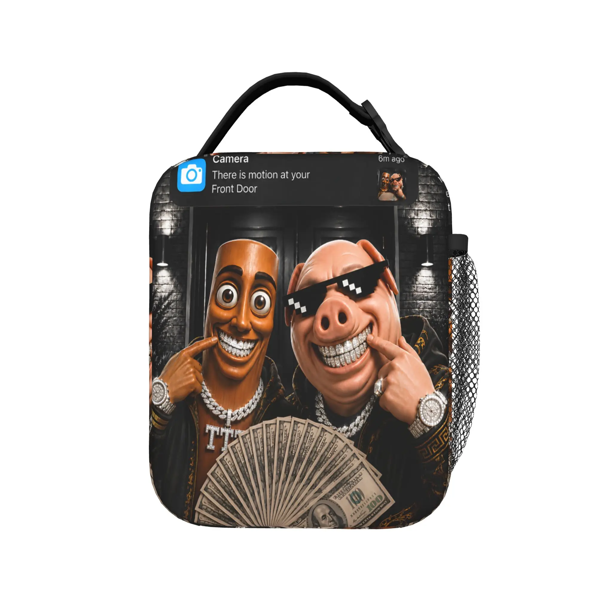 Tung Tung Tung Sahur John Pork Motion At Your Front Door Lunch Bag School Lunch Box Child Vintage Design Thermal Tote Handbags