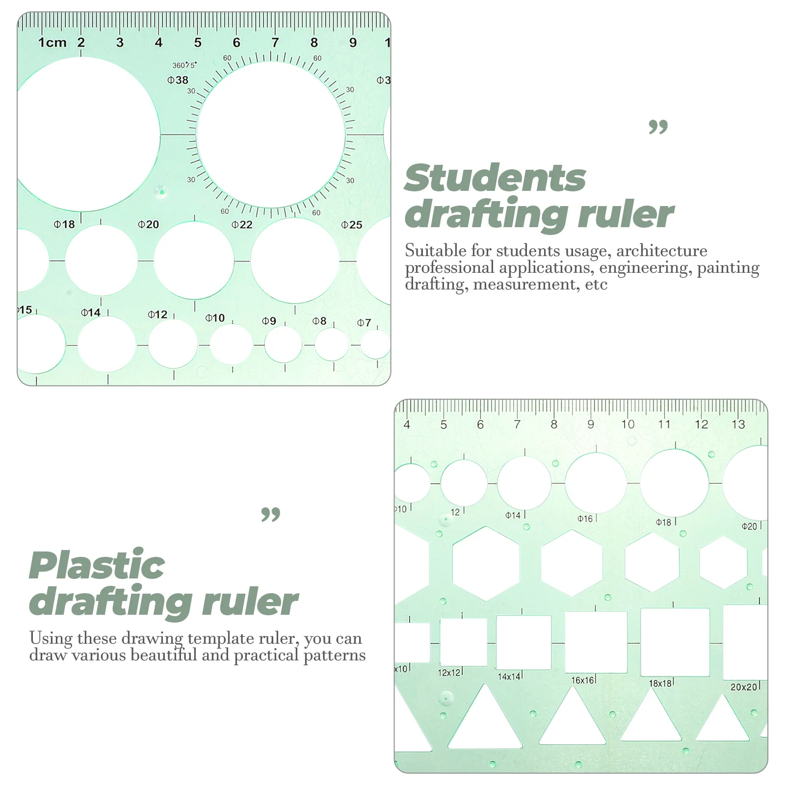 2pcs Circular Ruler Multi-Functional Drawing Stencils For Students Engineering Drafting Measuring Tools School Office Supplies