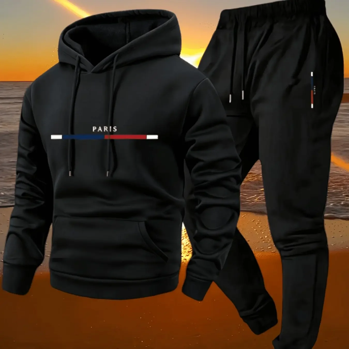 New autumn hoodie hooded set for men and women with line letter print, drawstring and pocket for daily warmth and comfort