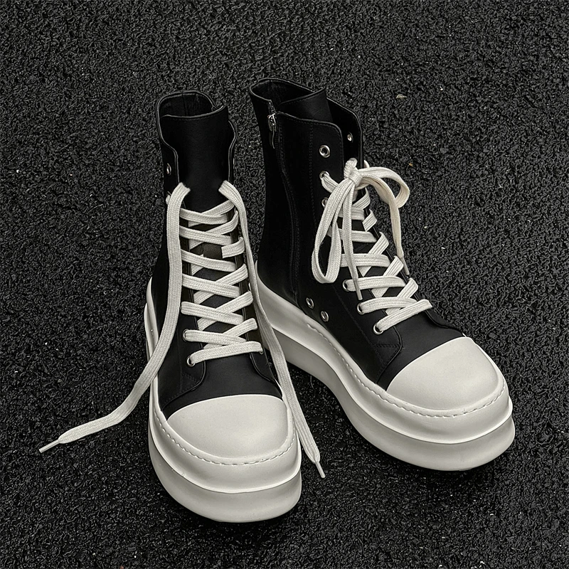 

New Thick Soled Black White High Top Board Shoes Autumn Winter Zippers High-end Casual Fashionable Couple Boots