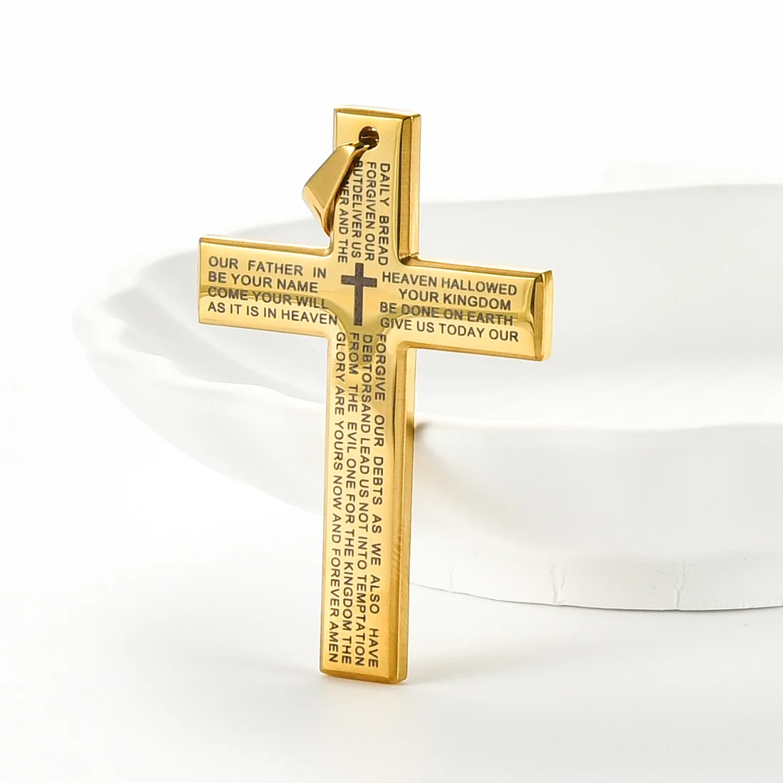 Stainless Steel Big Cross Pendant Necklace Men Christian Bible Religious Chain Pendants With Lord's Prayer Jewelry Finding Gifts