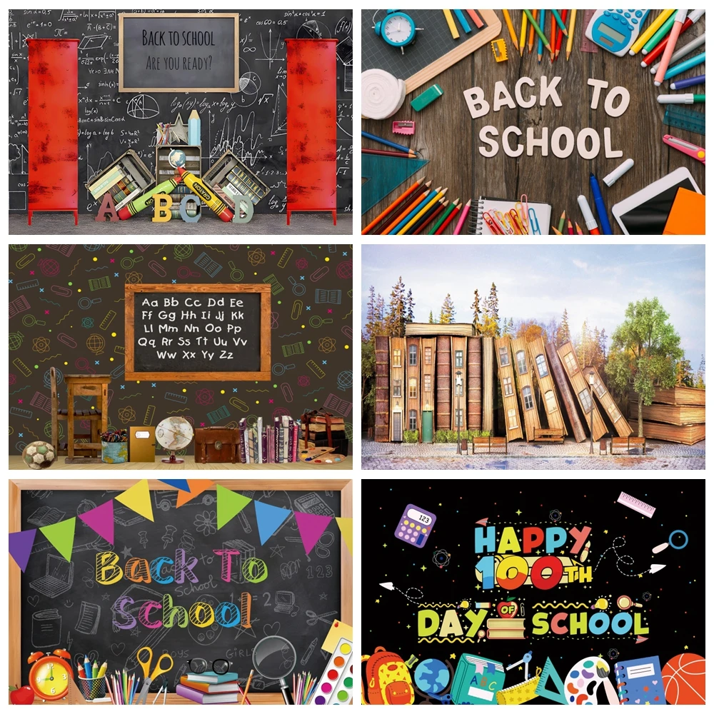 Welcome Back To School backdrop Black Chalkboard Globe Pencil Book Classroom Children Student Party Photography Background Decor