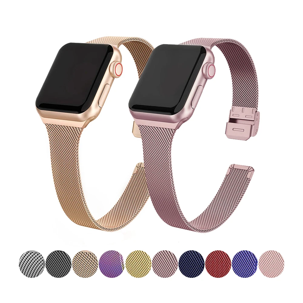 Slim Bracelet Metal Band for Apple Watch 8 7 6 SE 5 4 3 38 40 41 45 49MM Ultra Stainless Steel Milanese Strap for iwatch 42 44MM