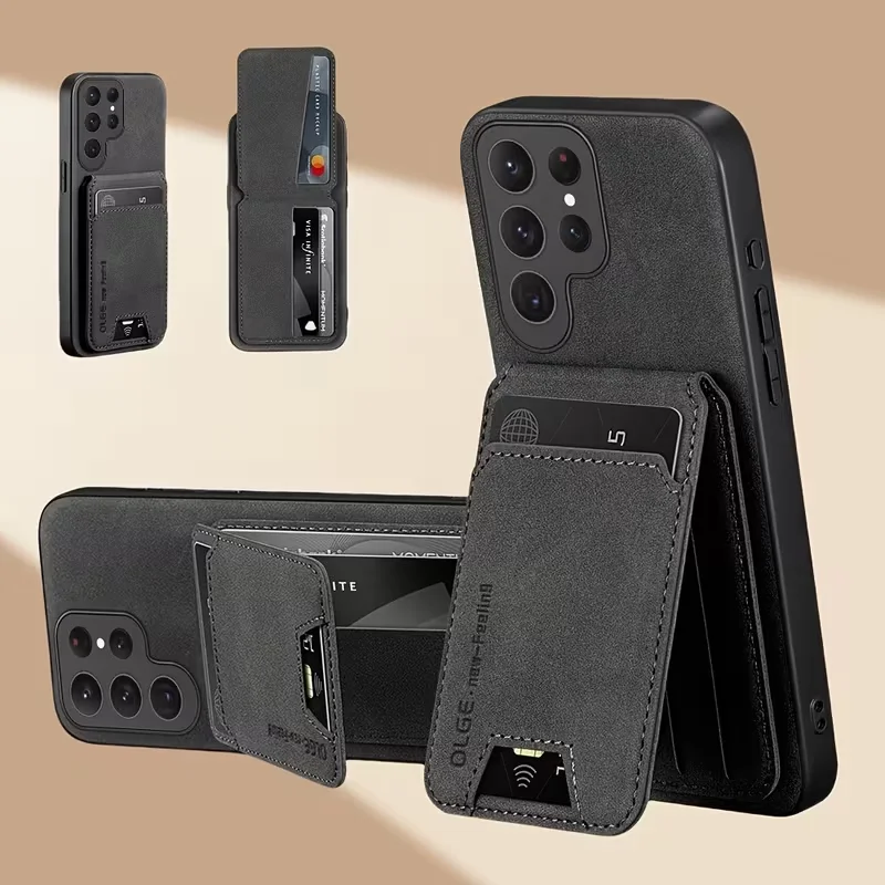 For Samsung Galaxy S26Ultra S21 S22 S23 S24 S25 Plus Multifunctional Synthetic Leather Card Slot Bracket Phone Protective Case