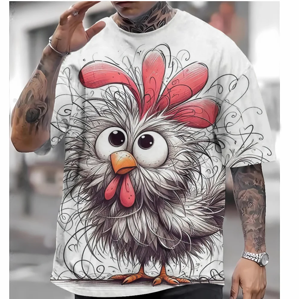 

New Chicken Pattern Cute Animal Fashion T-Shirt Men's Short Sleeve Top T-Shirt Loose Plus Size Clothing Casual Street Clothing