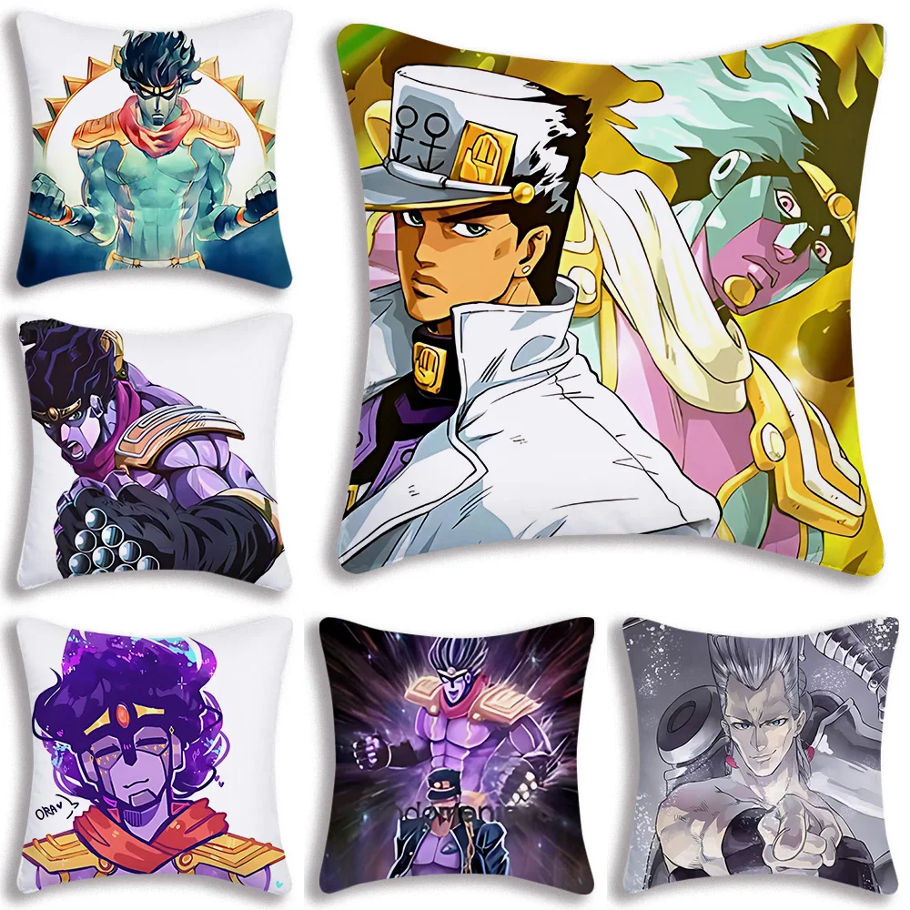 

JoJo's Bizarre Adventure Anime Pillow Covers Cartoon Sofa Decorative Home Double-sided Printing Short Plush Cute Cushion Cover