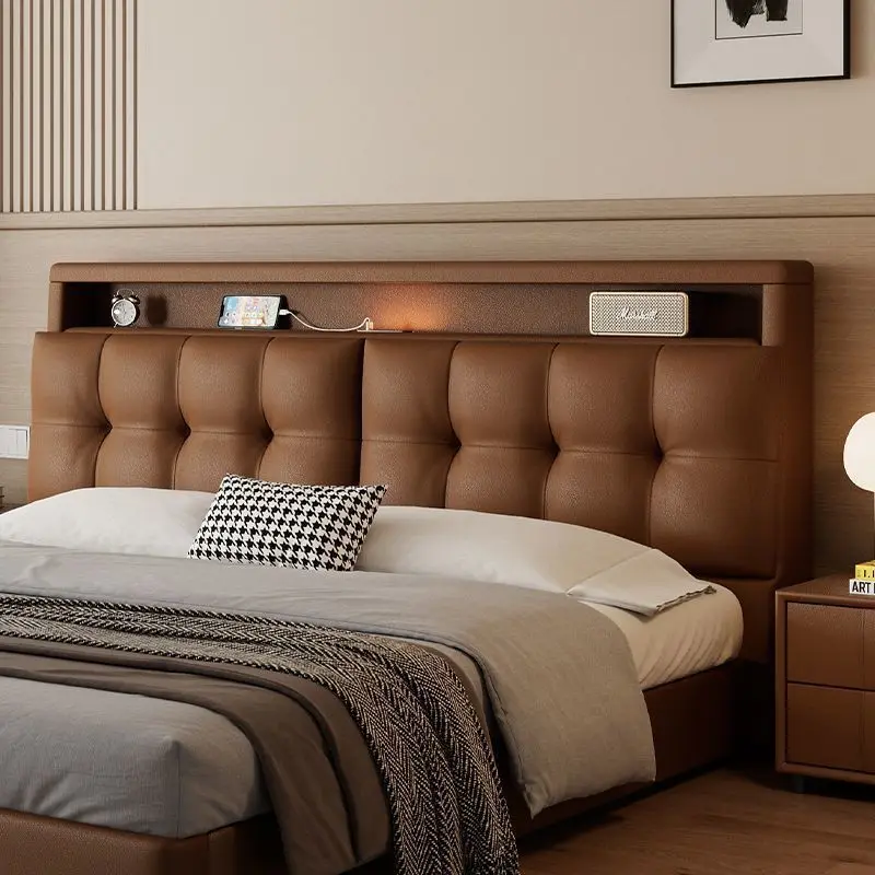 سرير متعدد الوظائف، غرفة نوم رئيسية حديثة وبسيطة، 1.8 سرير حقيبة ناعمة، درج تخزين بجانب السرير الإيطالي، سرير زفاف #5