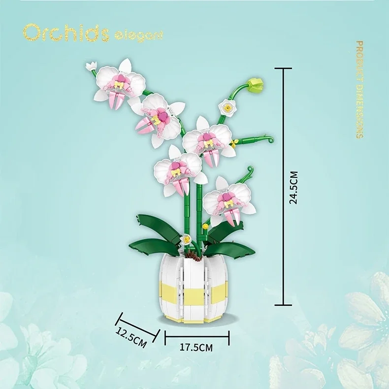 Moth Orchid Potted Building Blocks Bouquet Home Desktop Decoration Flower Puzzle Toy for Childrens Creative Holiday Gift