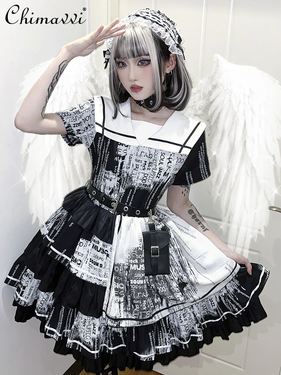 

Goth Punk Style Singing Clothes Spring and Summer New Dark Girl Spice Girl College Style Lolita Style Above Knee Dresses Women