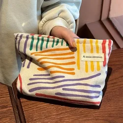 Bolsa de cosméticos a rayas de Color de pana para mujer, neceser de viaje, estuches de almacenamiento de belleza, organizador de maquillaje, bolso de mano