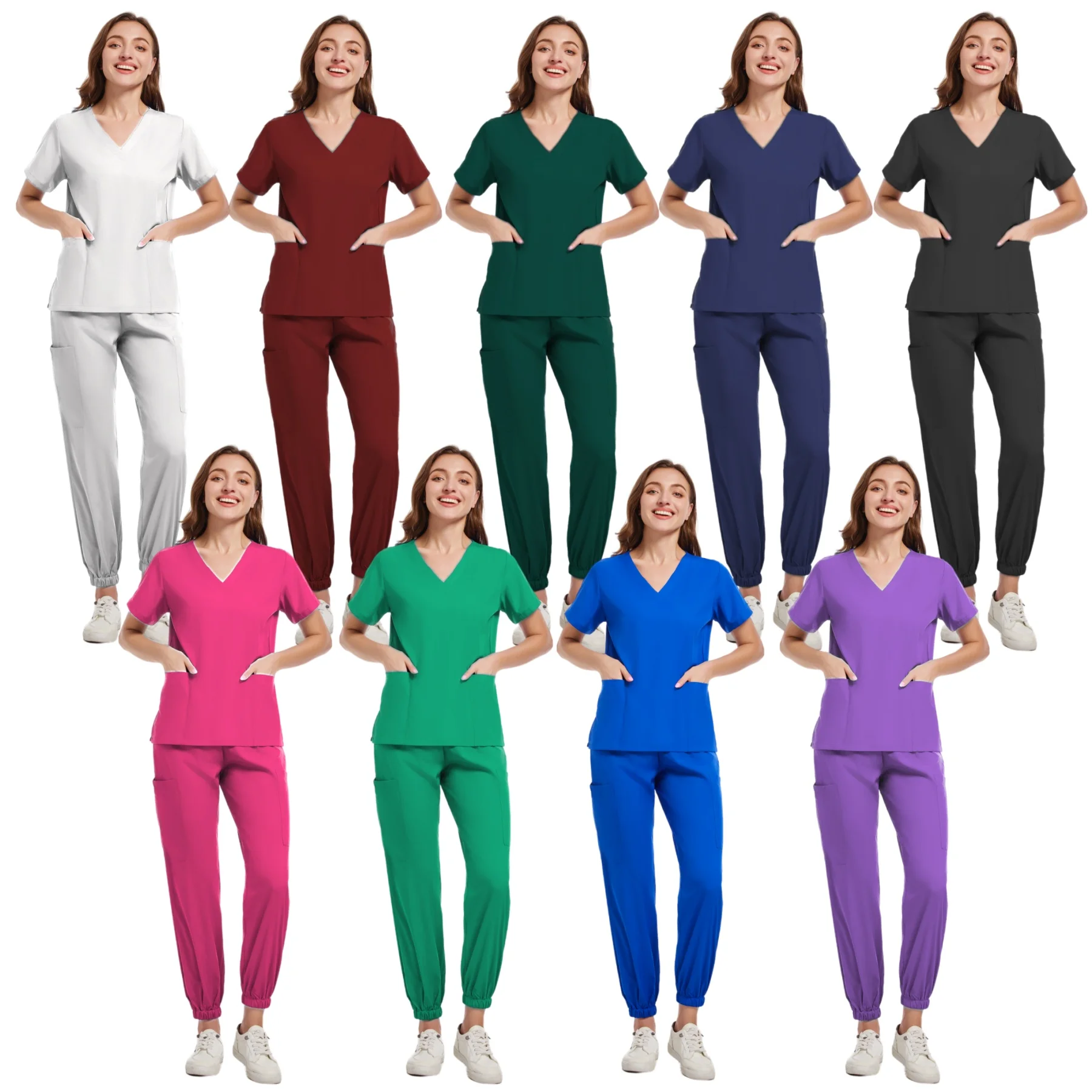 Conjunto de monos médicos para cirugía, uniformes médicos, Tops elásticos con pantalones de bolsillo, uniforme de enfermera, ropa de trabajo para salón de belleza