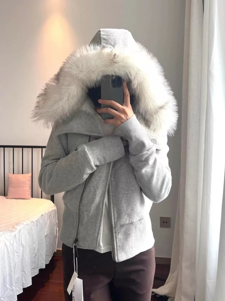 ฤดูหนาวเสื้อฮู้ดเก๋ผู้หญิงวิทยาศาสตร์ Y2k สตรีทแวร์เสื้อแขนยาวกรันจ์เสื้อ 2000s ผ้าขนสัตว์ลูกแกะเสื้อแจ็คเก็ตใหม่