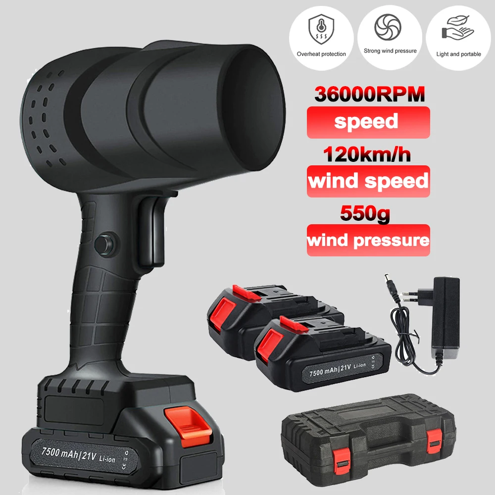 Soplador de aire eléctrico inalámbrico de 120 km/h, ventilador de chorro Turbo, potente ventilador de 36000rpm, herramienta eléctrica de soplado de polvo de mano, batería de 21V