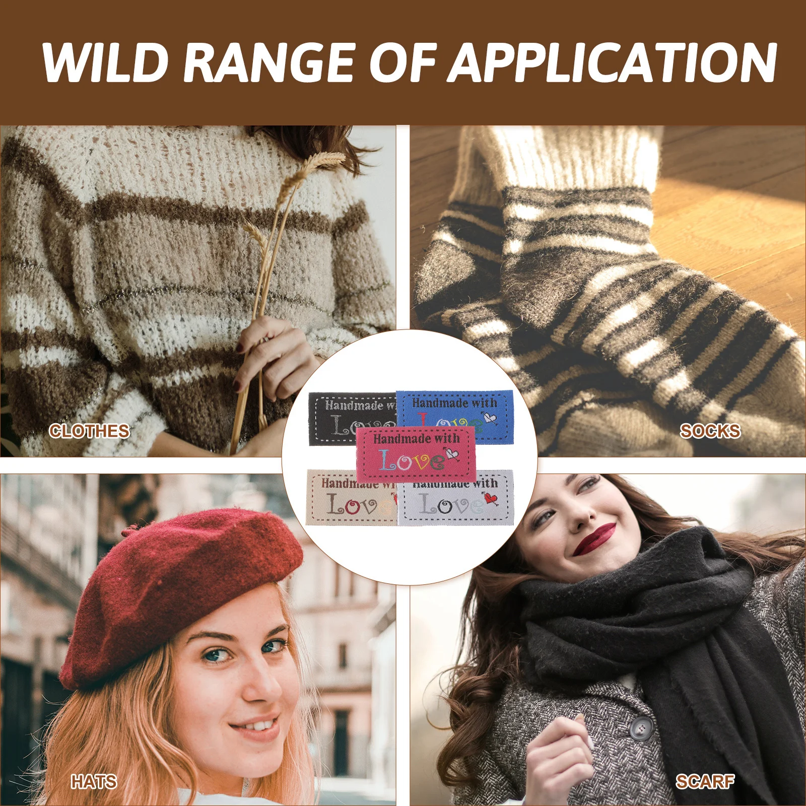 

100pcs Sew Labels For Clothing Fabric Personalized Quilt Tags Crochet Tags Knitting Accessories Crochet Supplies