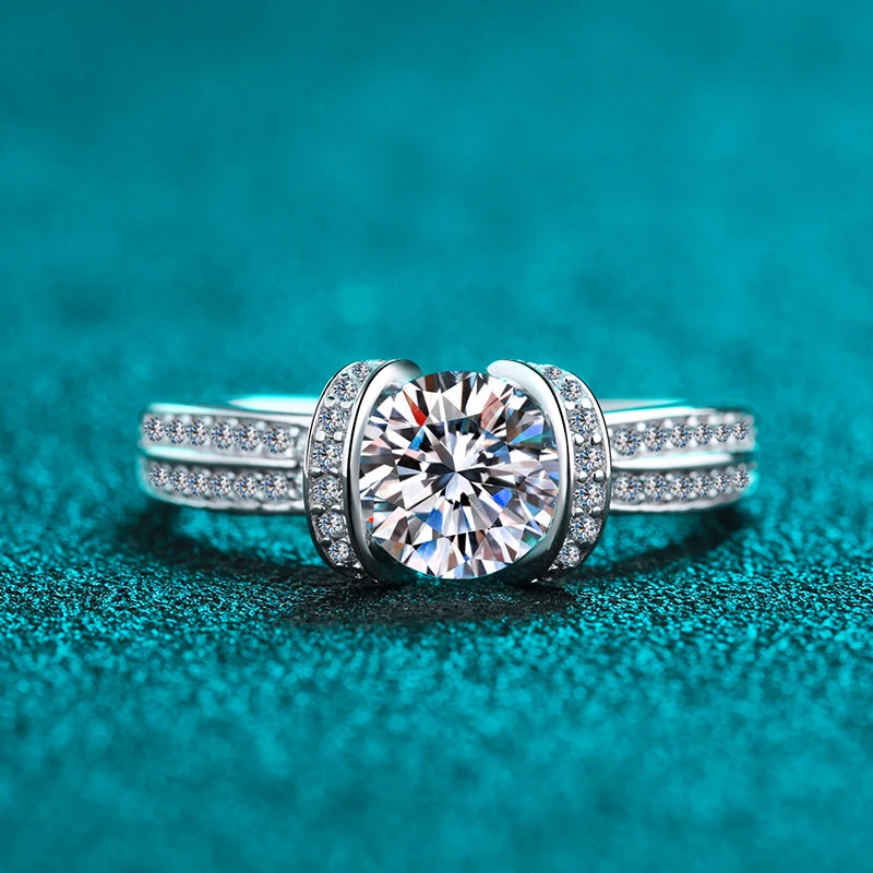 Moissanite Ring  S925 Sterling Silver Full Pav Simulated Diamond Band for Women