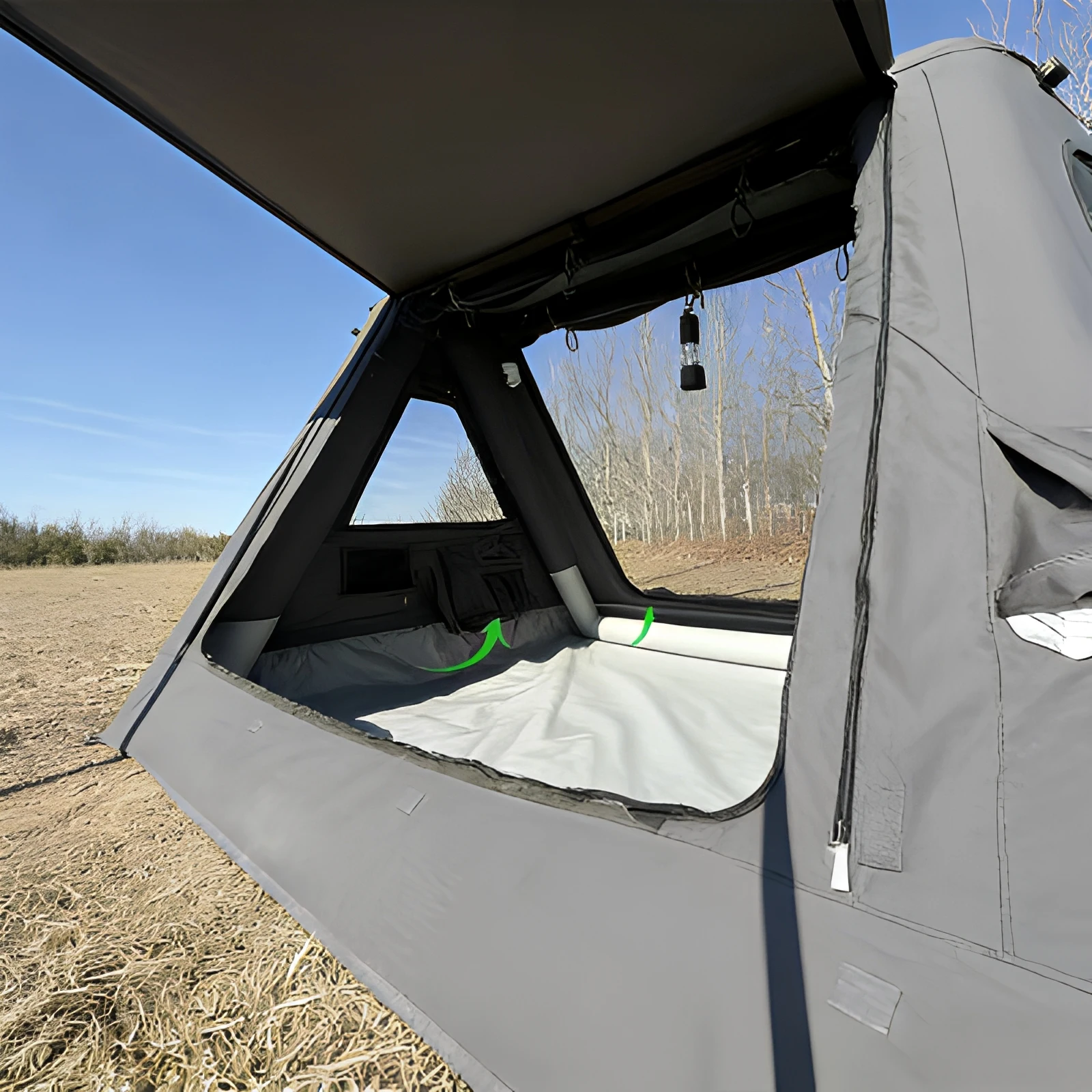 2026 Triangular Roof Double Layer PVC Automatic Inflatable Tent Camping Shelter Portable Glamping Four-Season Waterproof Multi-U