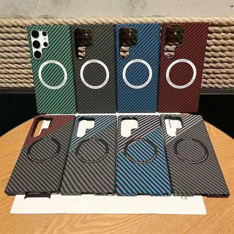Magnetic Carbon Fiber Texture Phone Case For Samsung Galaxy S21 S22 S23 S24 S25 Ultra Plus For Magsafe Shockproof Protecti Cover