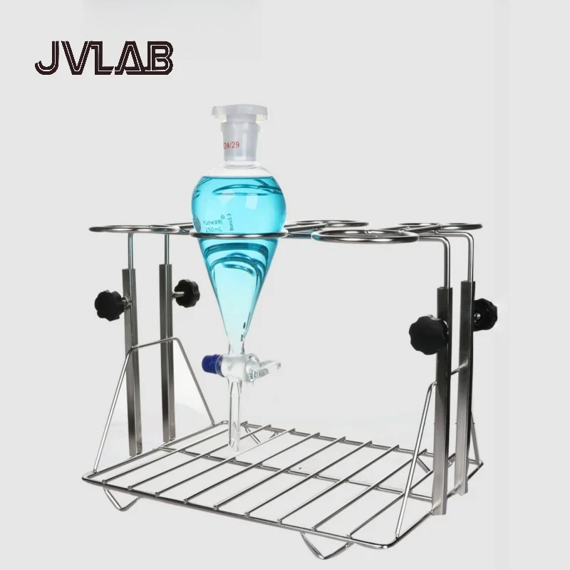 Imbuto di separazione in acciaio inossidabile Rack regolabile da laboratorio Robusto e durevole Imbuto antigoccia a forma di pera 60ML-5000ML JVLAB