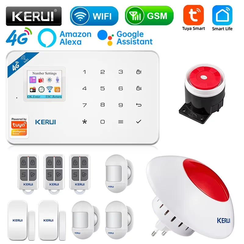 

KERUI W184 4G Wireless Home Burglar Alarm, Tuya Alarm Center, Wifi Intelligent Alarm with Motion Sensor Detector, Alarm Siren