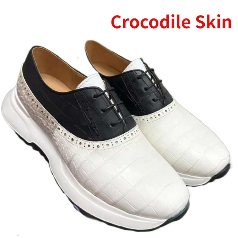 Crocodile Skin Shoes for Men's Genuine Leather Handmade Breathable Sports Casual Shoes Lightweight Comfortable Thick Soled Shoes