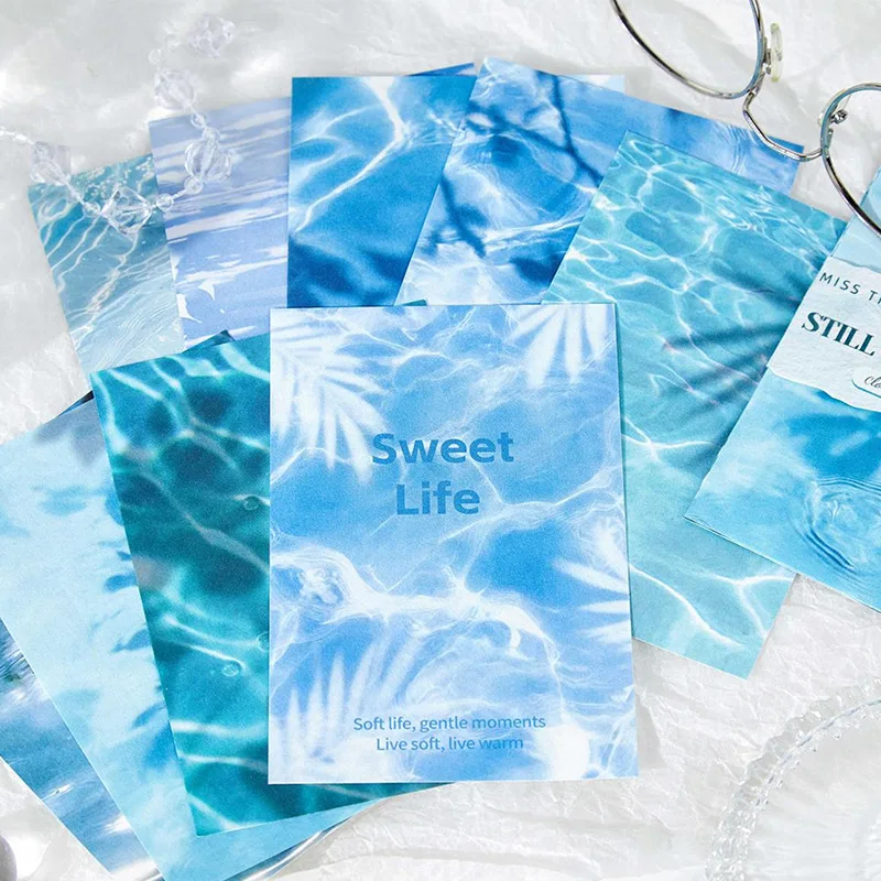 10 sheets INS Aesthetic Ripple Texture Base Paper Pack, Soft Water Pattern Layering Material for Diary Craft