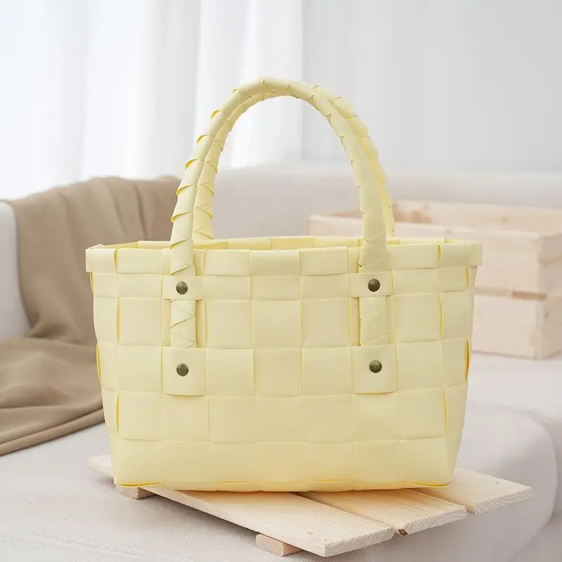 Fashion PE Straw Top Handle Bags Women Casual Travel Beach Bags Simple Large Capacity Square Bags Summer Versatile Weave Handbag