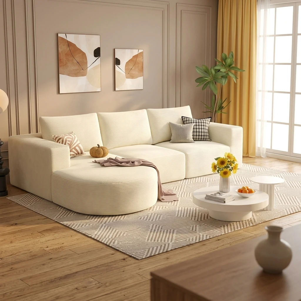 &L-shaped Sectional Sofa Set with High-density Sponge for Living Room Hotel Use-Modern Cute Rounded Corners Sofa