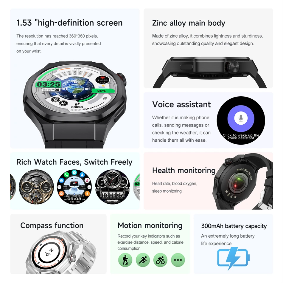 جديد CPS البوصلة ساعة ذكية الرجال مكالمة صوتية GT سلسلة 1.53 بوصة AMOLED شاشة ساعة رياضية GPS المسار Smartwatch لنظام أندرويد IOS #3