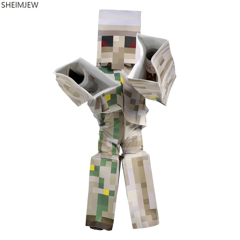 

Children's Pixel Man Role Play Gamer Creeper Steve Stage Performance Costume Halloween Party Iron Golem Jumpsuit S gf;.9