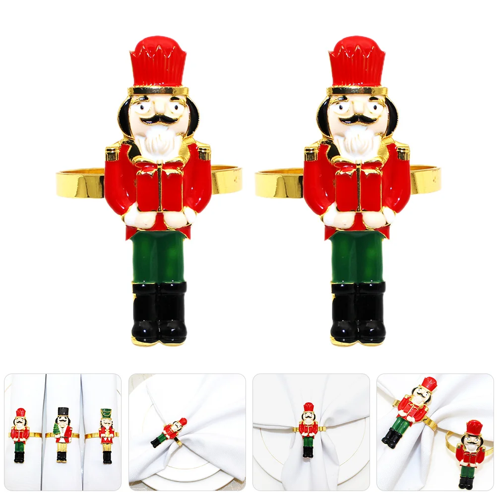 2Pcs Nutcracker Shaped Napkin Holders Christmas Table Decorations Fine Workmanship Accessory Nutcracker Napkin Rings