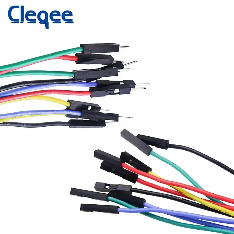 Cleqee 10pcs Test Hook Clip to Dupont Male/Female Jumper Wire 26AWG Silicone Cable For Breadboard Oscilloscope Logic Analyzer