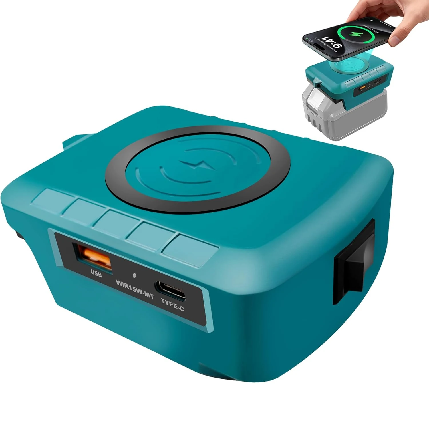 Wireless Phone Charger for Makita Battery 18V Battery Adapter with USB Output and Type C for Camping Travel Outdoor Work