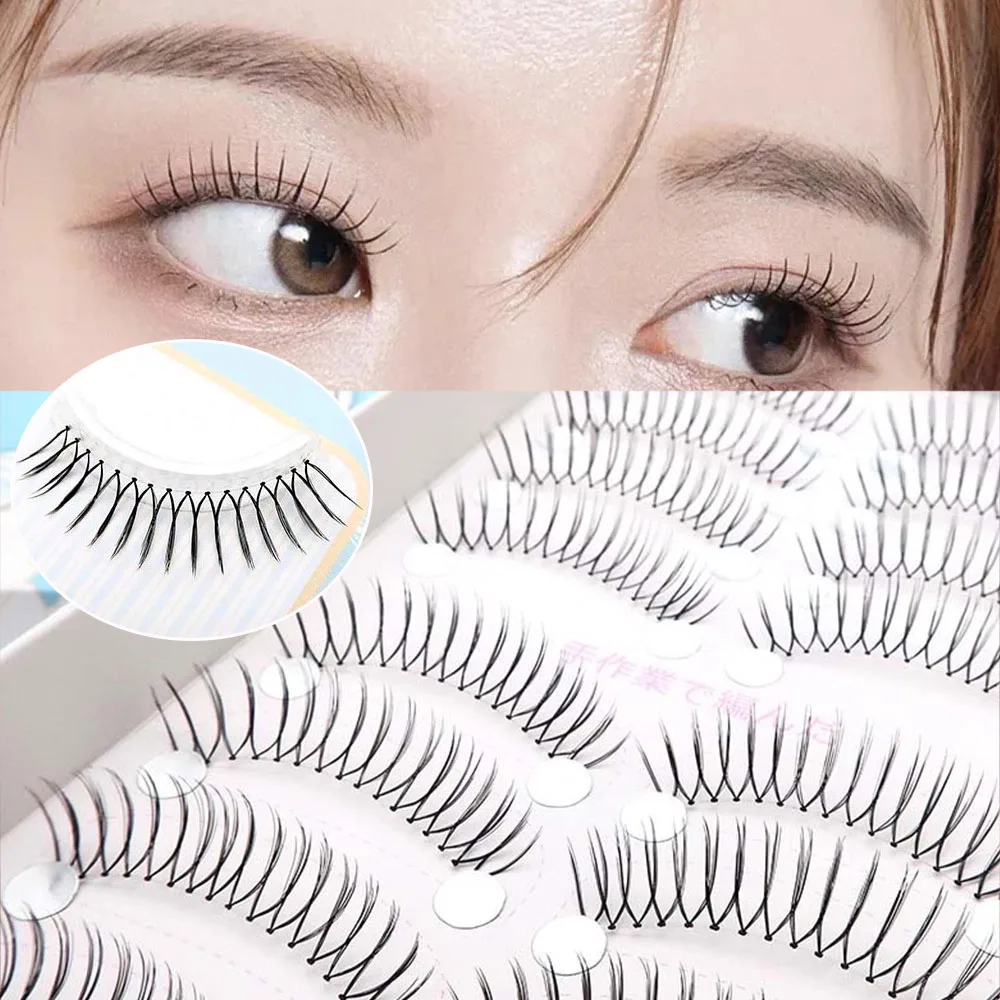 10 Pairs Reusable Fake Eyelashes Korean Natural Transparent Thin Stem Cross Eyelashes Natural 3D V-shaped Lashes Makeup Tools