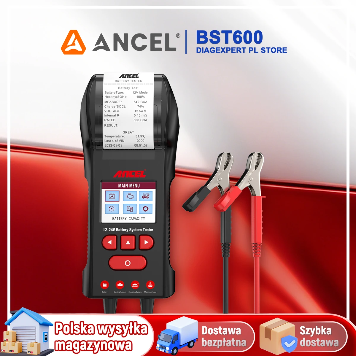 ANCEL BST600 Kfz-Batterietester, Batterie-Temperatur-Lasttest, Anlass- und Ladesystem-Prüfgerät, Fahrzeug-Diagnosescanner Reparaturwerkzeug