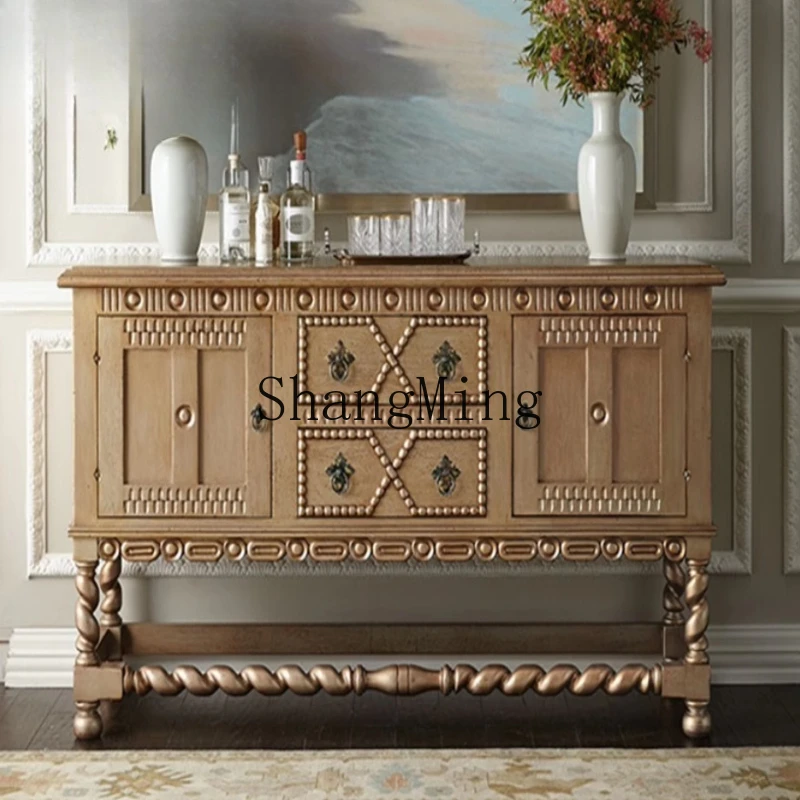 

FG rural solid wood carving flower entrance cabinet modern simple old foyer decoration side cabinet