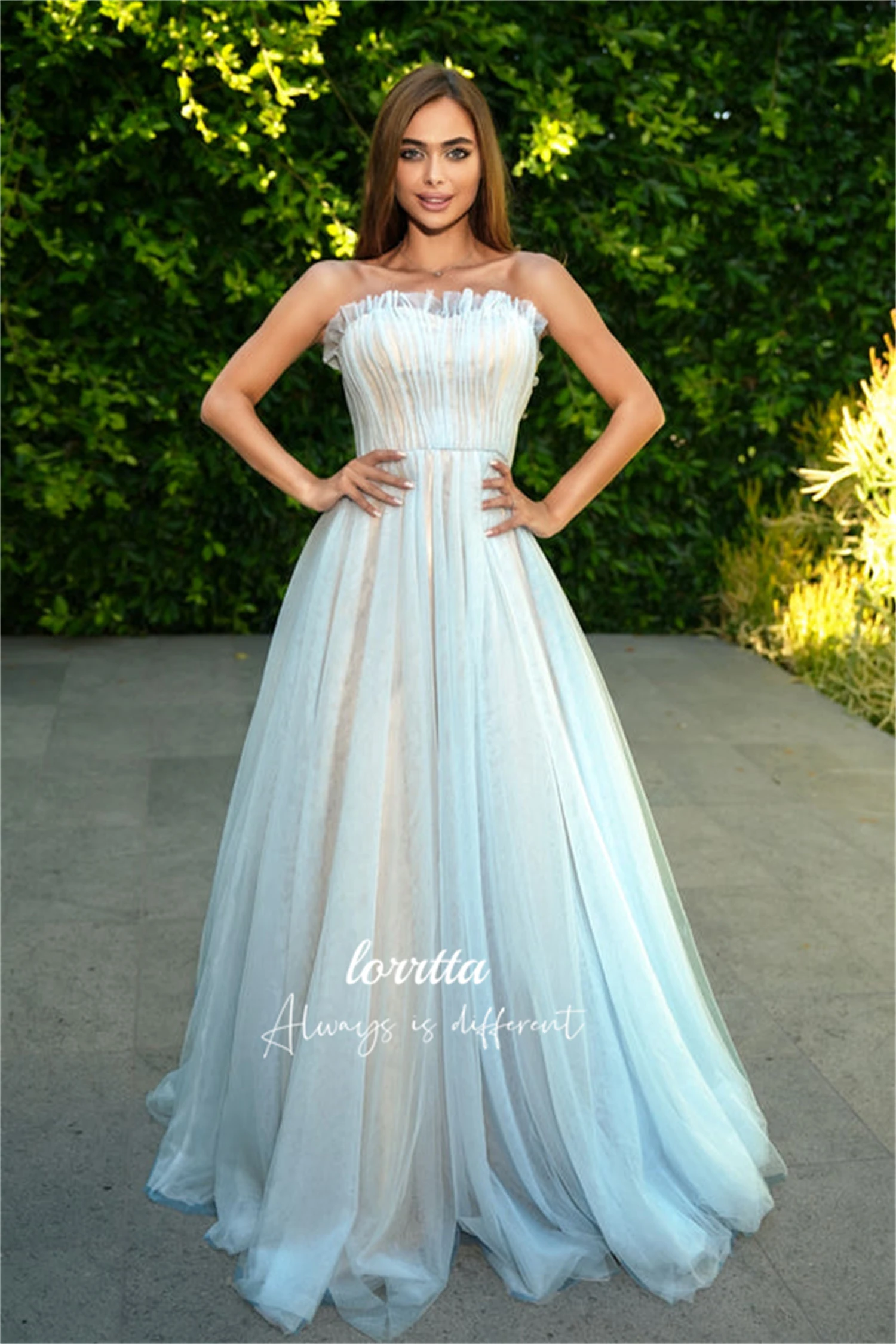 

Lorrtta Mesh Sky Blue Grace Strapless Party Dress Wedding Ball Gown Luxurious Women's Evening Dresses Prom Weddings Long Clothes