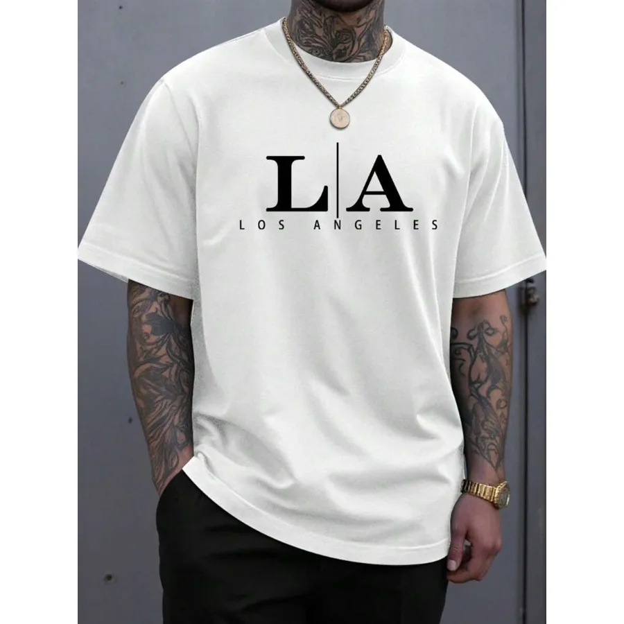 【Nueva llegada】Camiseta con logotipo minimalista de Los Ángeles, camisetas blancas de manga corta con estampado tipográfico inspirado en la ciudad