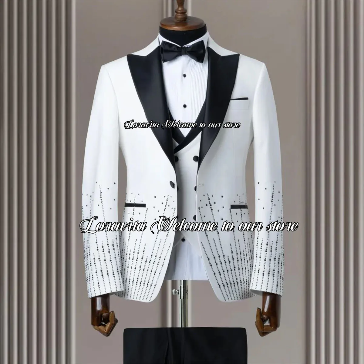 

Fashion Groom Tuxedos Slim Male Prom Blazers Sparkly Crystal Shawl Lapel Men's Wedding Suits 2 Pieces Groomsmen Costume Homme