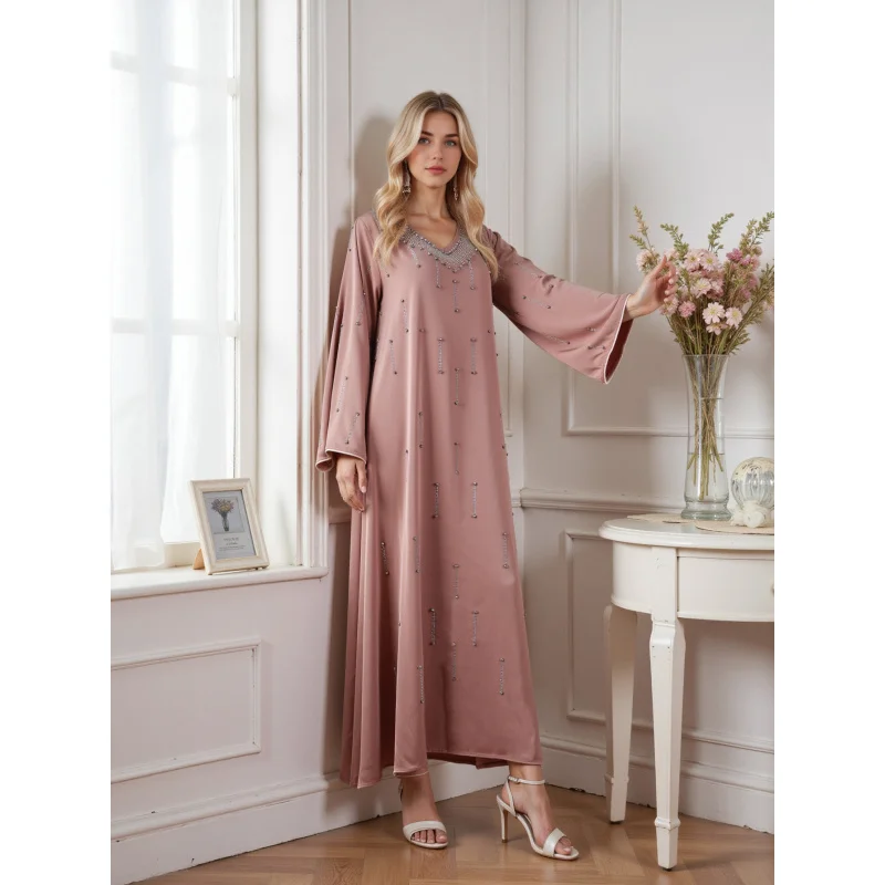 Muslim Solid Color Style Muslim Women's Long Robe Dress Dubai Middle Eastern Ethnic Style Fashion Abaya