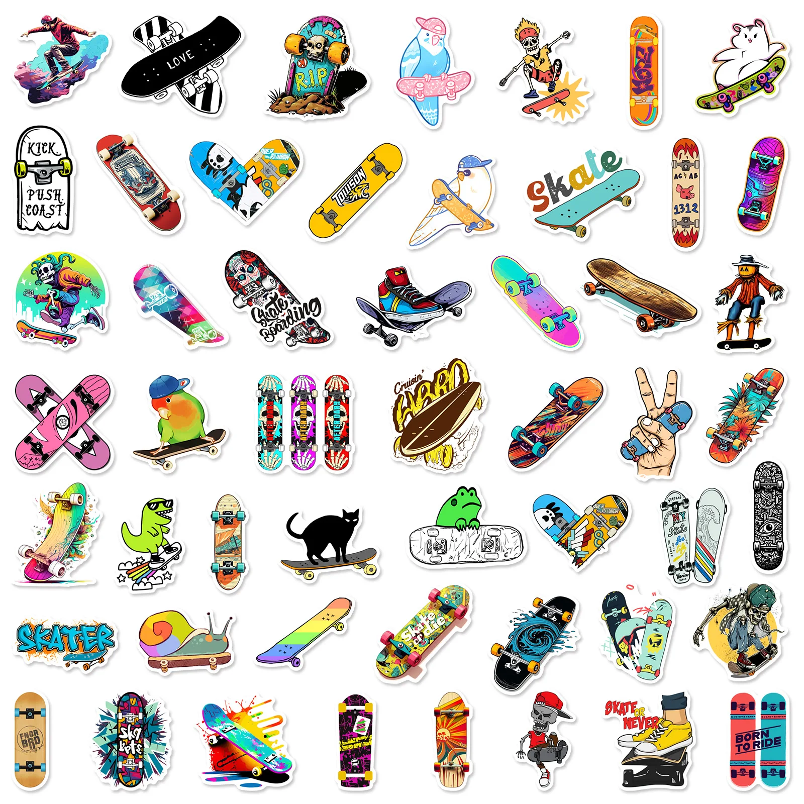 10/25/50pcs Skater Skateboard Graffiti Stickers for DIY Phone Laptop Guitar Water Bottle Suitcase Motorcycle Helmet Car