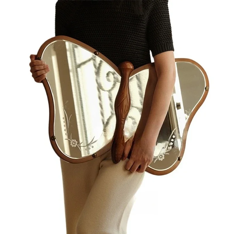 Espejo de mariposa Medieval de madera maciza, espejo decorativo francés tallado a mano de madera artística, colgante retro de forma especial