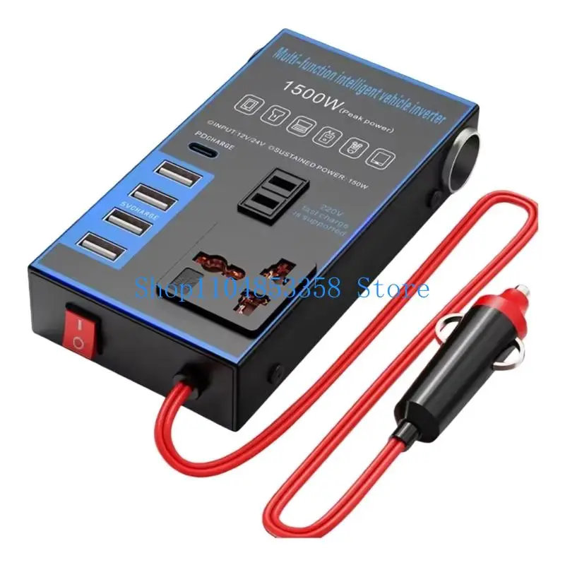 652F Effective 1500W Automotive Converter Changes 12V 24V to 220V Electricity for Charging Electronics During Travel