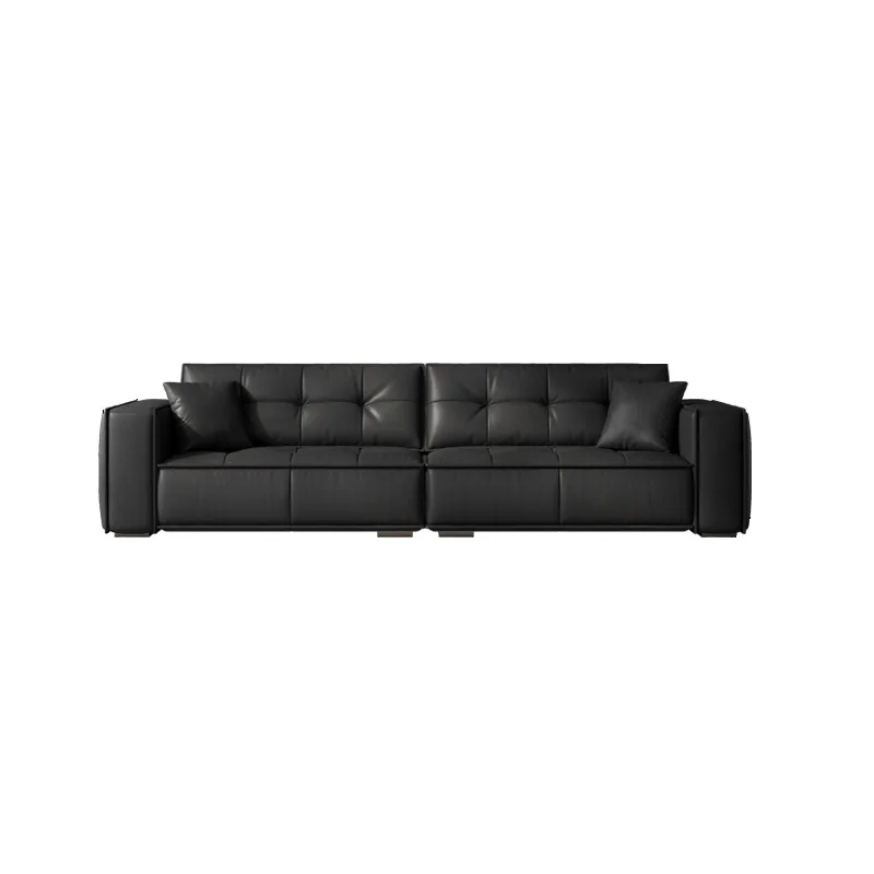 

Toast leather black simple cloud tofu cubes living room high-end atmosphere straight row sofa