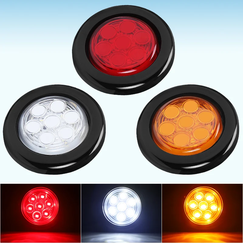 12V 2 inch Round Rubber LED Side Marker Lights Flush Mount Turn Signal Light Stop Lamp For Car Truck Trailer Tractor Pickup Bus