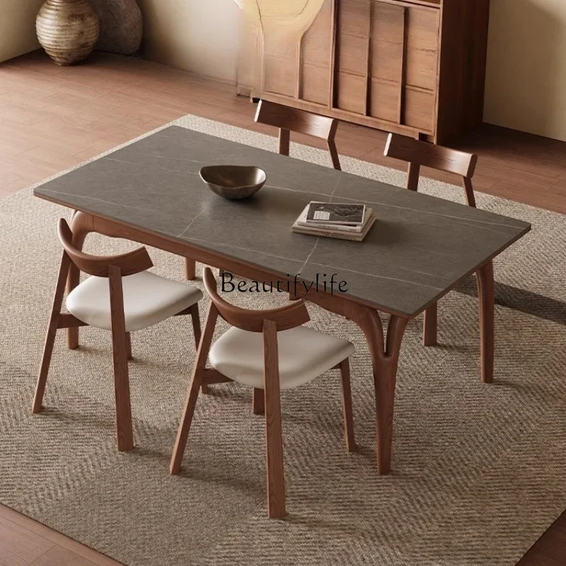 

13Nordic solid wood dining table modern simple antique rectangular gray rock slab table