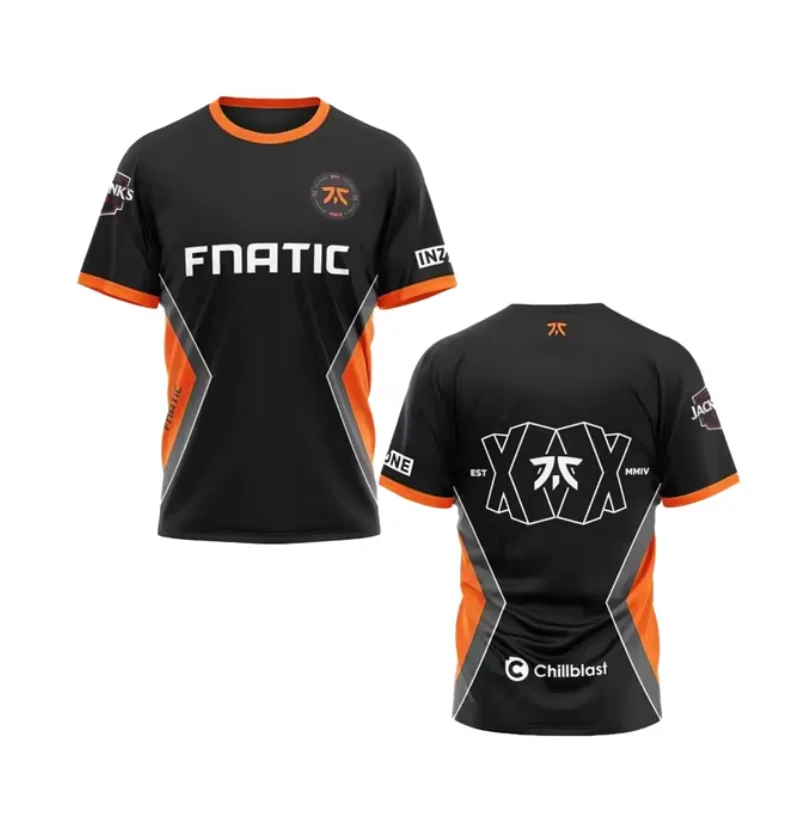 Electronic sports team FNC men's 3D printed summer T-shirt, Fnatic uniform, round neck T-shirt, breathable sportswear, CS GO LOL