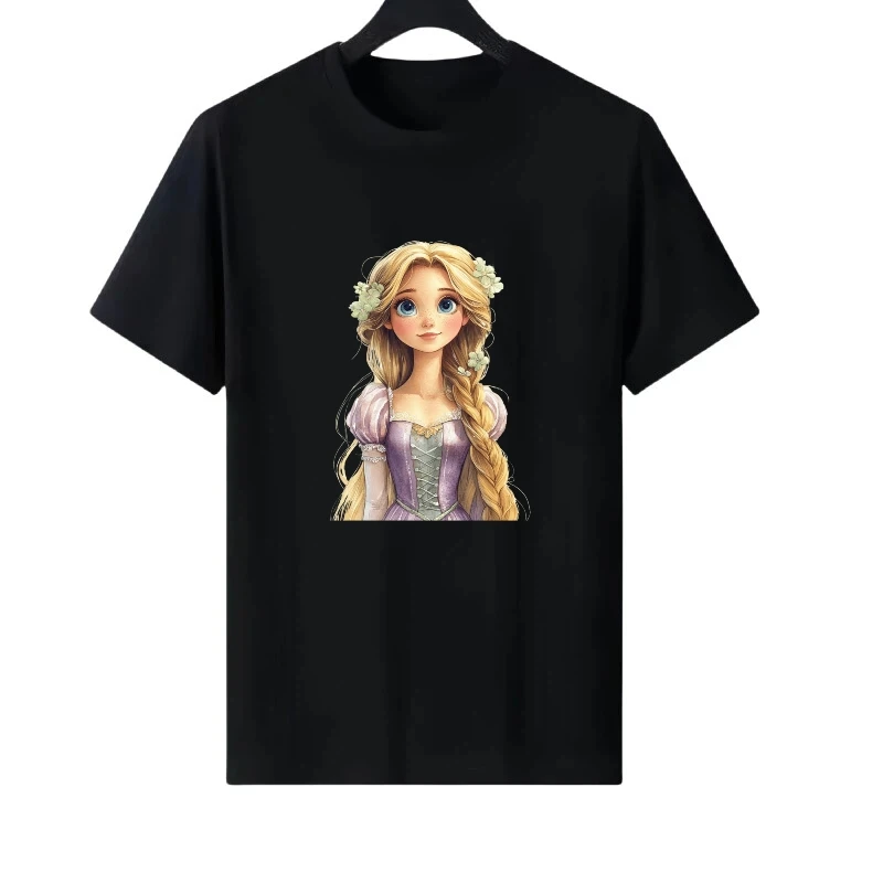 

Женская летняя черная кавайная одежда с узором принцессы Диснея, топы для родителей и детей, женские дешевые футболки с короткими рукавами Y2k, блузки