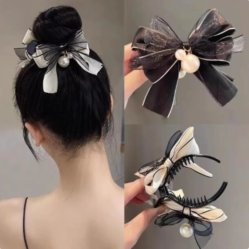 Koreanische Kunstperlen-Doppel-Schmetterlings-Haarspange – Eleganter Haarclip für Dutt & Hochsteckfrisur, schickes Haaraccessoire für Alltag & Dates