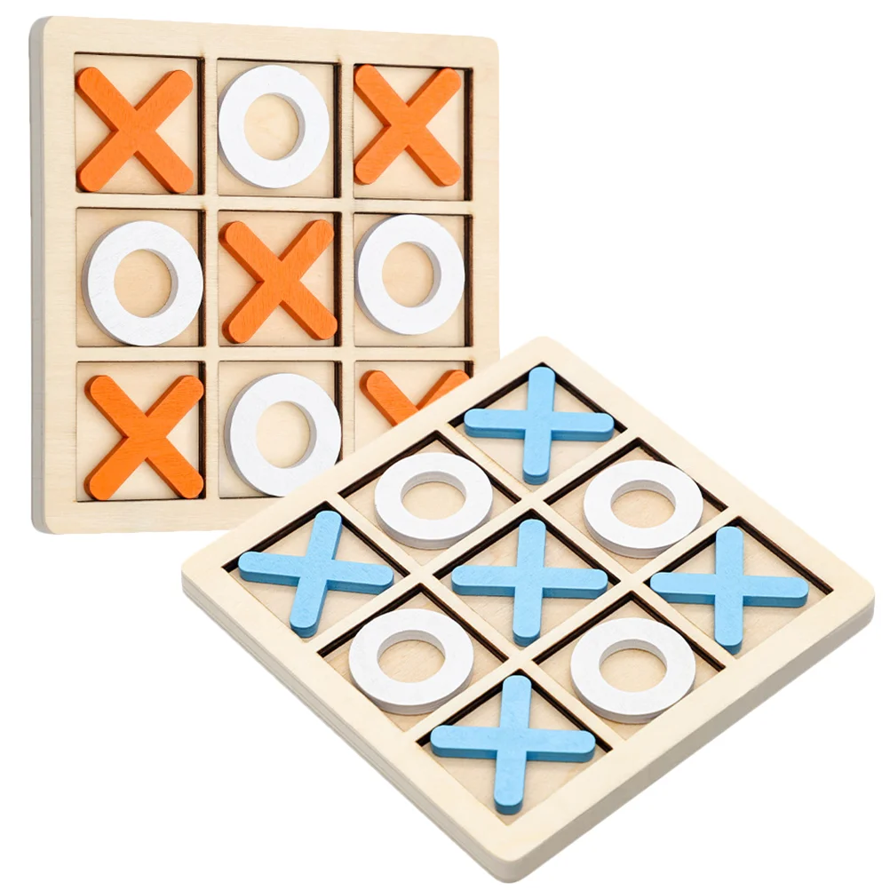 

2 Sets Wooden Desktop Kids Chess Game Children Checkerboard XO Family for Wodoen Playthings